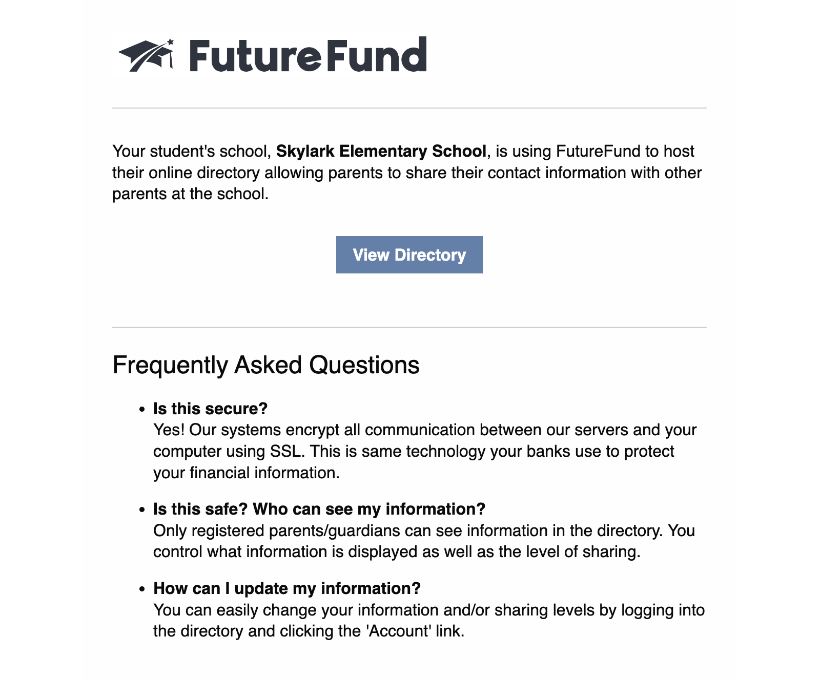 Sample Directory Email