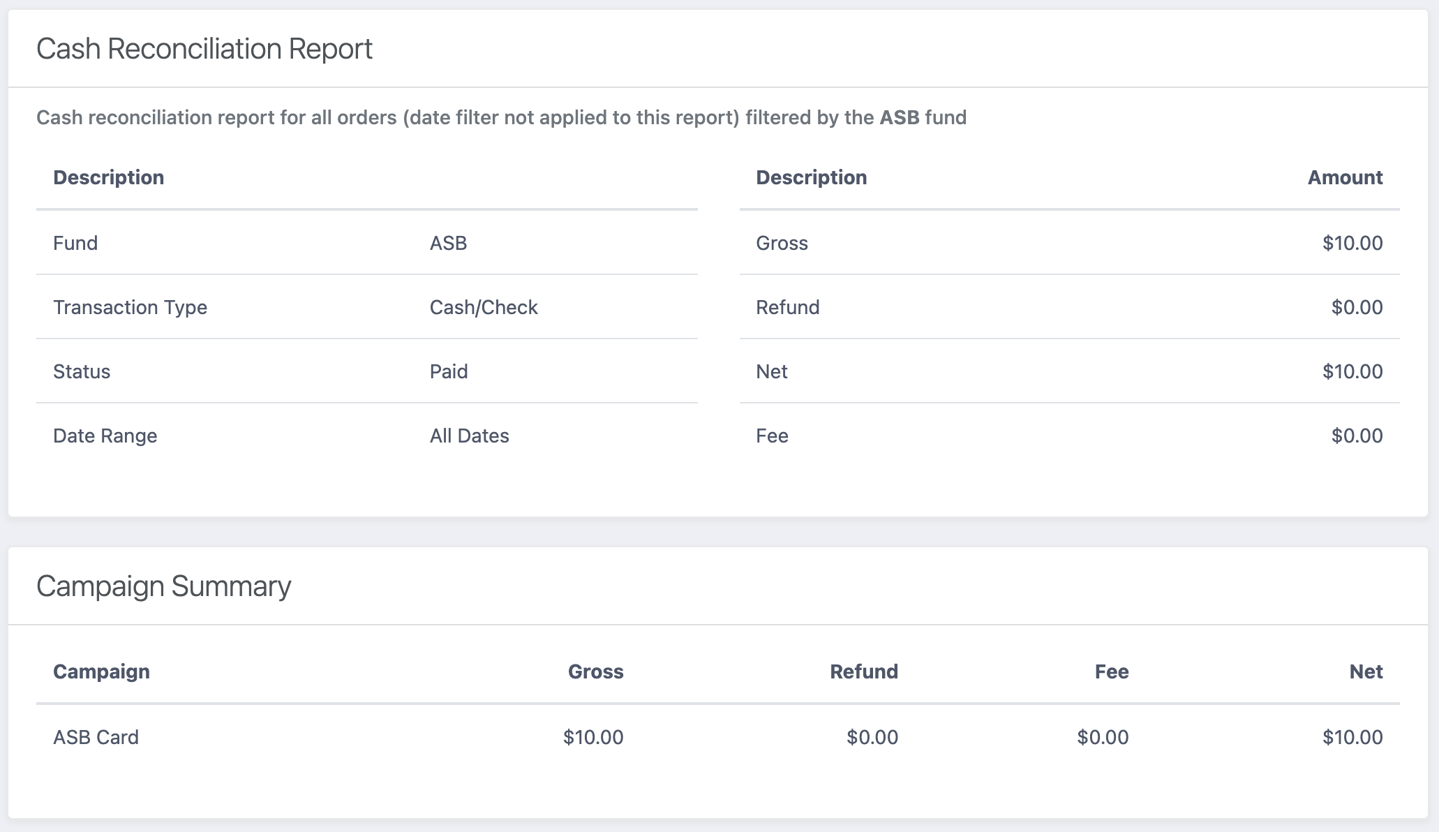 Cash Reconciliation Report