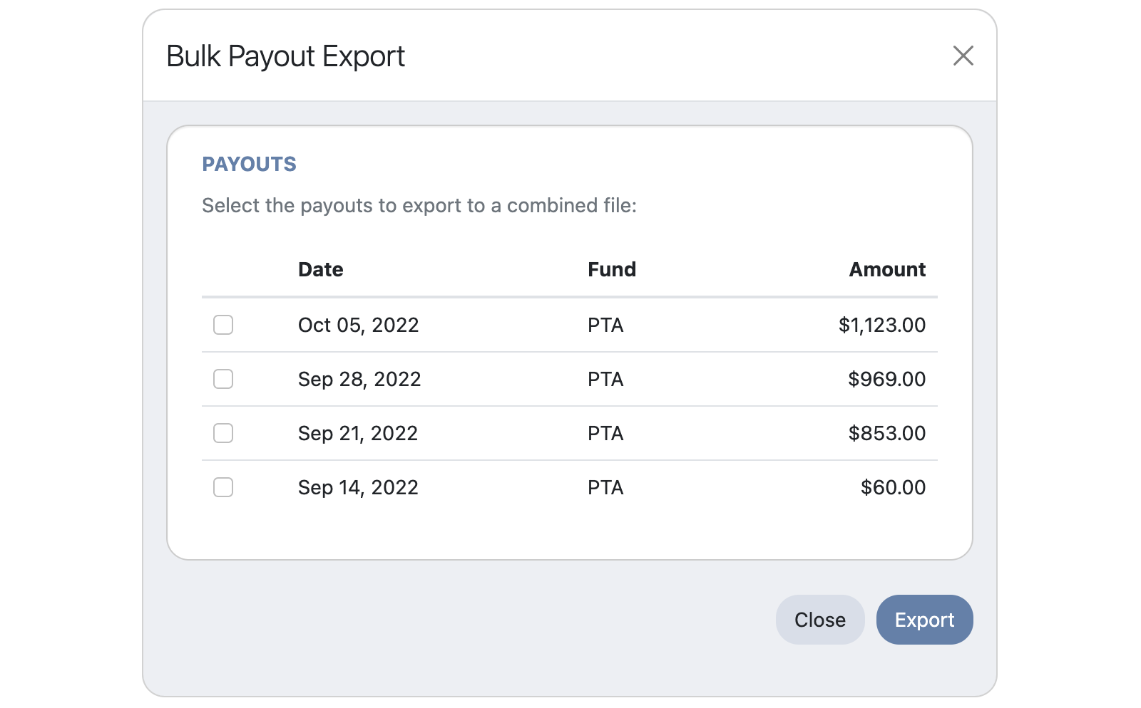 Payout Bulk Export