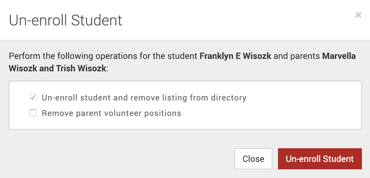 Un-enroll Student Confirmation