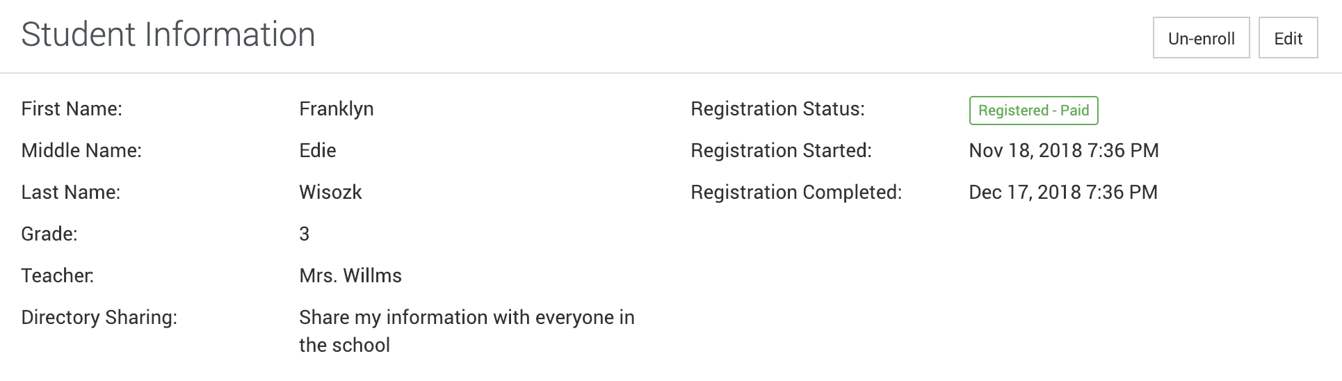 Un-enroll Student
